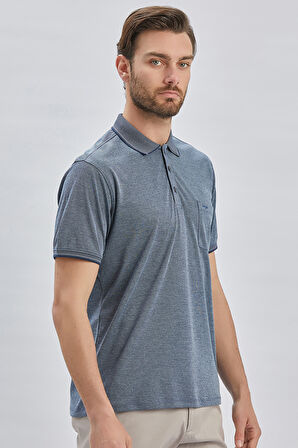 Lacivert Desenli Oxford Polo Yaka Cepli Pamuklu Klasik Comfort Fit Rahat Kesim Tişört 1011240171