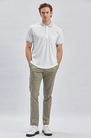 Beyaz Desenli Oxford Polo Yaka Cepli Pamuklu Klasik Comfort Fit Rahat Kesim Tişört 1011240171