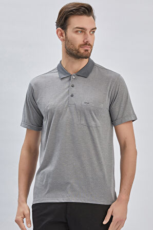 Füme Desenli Jakarlı Polo Yaka Cepli Klasik Comfort Fit Rahat Kesim Tişört 1011240172
