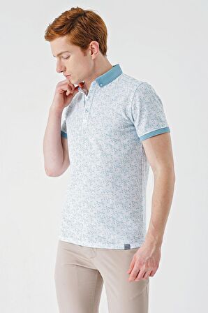 Açık Yeşil Baskılı Jakarlı Düğmeli Yaka Cepli Casual Slim Fit Dar Kesim Tişört 1011240173