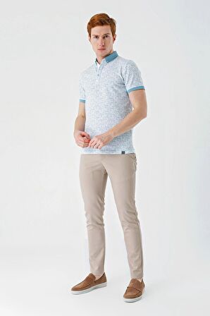 Açık Yeşil Baskılı Jakarlı Düğmeli Yaka Cepli Casual Slim Fit Dar Kesim Tişört 1011240173