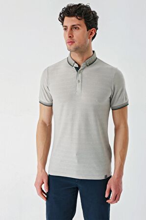 Taş Rengi Desenli Jakarlı Düğmeli Yaka Cepli Casual Slim Fit Dar Kesim Tişört 1011240175