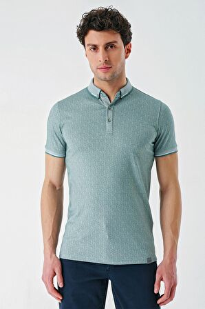 Koyu Vizon Baskılı Oxford Düğmeli Yaka Cepli Pamuklu Casual Slim Fit Dar Kesim Tişört 1011240177