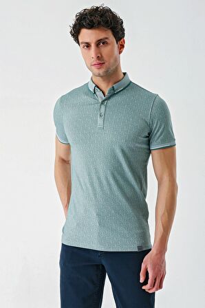 Koyu Vizon Baskılı Oxford Düğmeli Yaka Cepli Pamuklu Casual Slim Fit Dar Kesim Tişört 1011240177