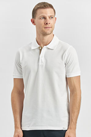 Beyaz Pike Polo Yaka Pamuklu Likralı Casual Slim Fit Dar Kesim Tişört 1011240186