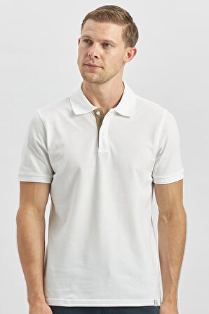 Beyaz Pike Polo Yaka Pamuklu Likralı Casual Slim Fit Dar Kesim Tişört 1011240186