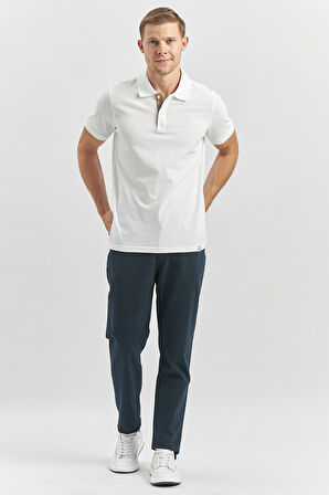 Beyaz Pike Polo Yaka Pamuklu Likralı Casual Slim Fit Dar Kesim Tişört 1011240186