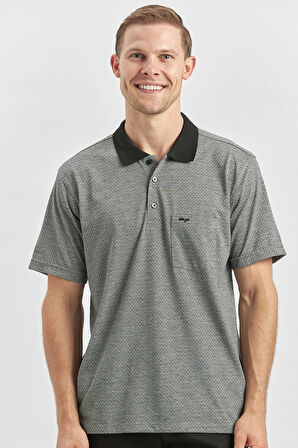 Siyah Kısa Kol Kendinden Desenli Jakarlı Polo Yaka Classic Comfort Fit Tişört 1011240190