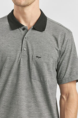 Siyah Kısa Kol Kendinden Desenli Jakarlı Polo Yaka Classic Comfort Fit Tişört 1011240190