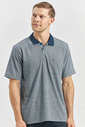 Koyu Lacivert Kısa Kol Kendinden Desenli Jakarlı Polo Yaka Classic Comfort Fit Tişört 1011240190