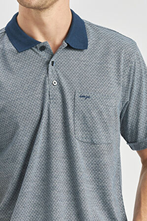 Koyu Lacivert Kısa Kol Kendinden Desenli Jakarlı Polo Yaka Classic Comfort Fit Tişört 1011240190
