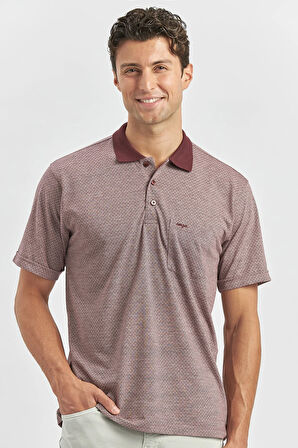 Bordo Kısa Kol Kendinden Desenli Jakarlı Polo Yaka Classic Comfort Fit Tişört 1011240190