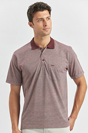 Bordo Kısa Kol Kendinden Desenli Jakarlı Polo Yaka Classic Comfort Fit Tişört 1011240190