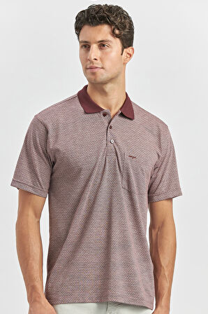 Bordo Kısa Kol Kendinden Desenli Jakarlı Polo Yaka Classic Comfort Fit Tişört 1011240190