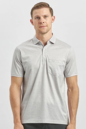 Gri Kısa Kol Kendinden Desenli Suprem Polo Yaka Classic Comfort Fit Tişört 1011240191