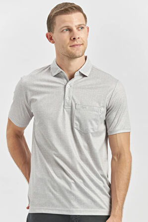 Gri Kısa Kol Kendinden Desenli Suprem Polo Yaka Classic Comfort Fit Tişört 1011240191