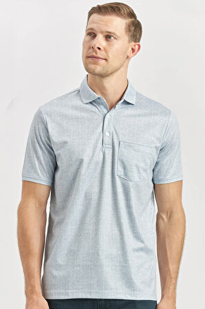 Koyu Mavi Kısa Kol Kendinden Desenli Suprem Polo Yaka Classic Comfort Fit Tişört 1011240191
