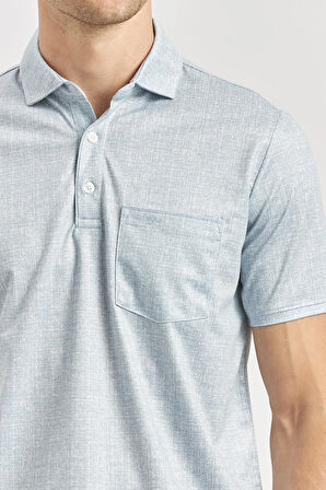 Koyu Mavi Kısa Kol Kendinden Desenli Suprem Polo Yaka Classic Comfort Fit Tişört 1011240191