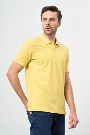 Sarı Kısa Kol Düz Pike Polo Yaka Casual Slim Fit Tişört 1011240194
