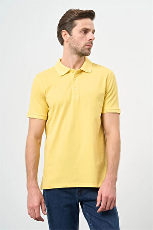 Sarı Kısa Kol Düz Pike Polo Yaka Casual Slim Fit Tişört 1011240194