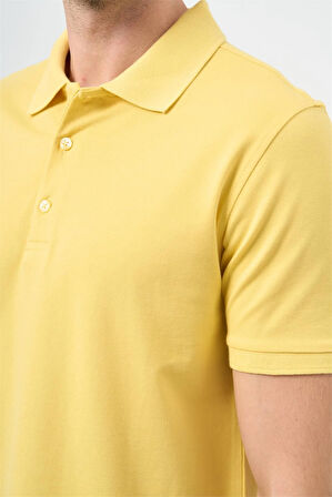 Sarı Kısa Kol Düz Pike Polo Yaka Casual Slim Fit Tişört 1011240194
