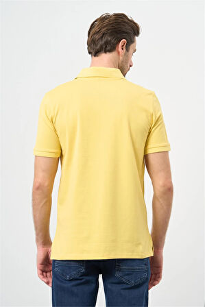 Sarı Kısa Kol Düz Pike Polo Yaka Casual Slim Fit Tişört 1011240194
