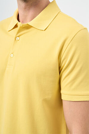 Sarı Kısa Kol Düz Pike Polo Yaka Casual Slim Fit Tişört 1011240194