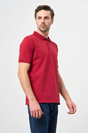 Bordo Kısa Kol Düz Pike Polo Yaka Casual Slim Fit Tişört 1011240194