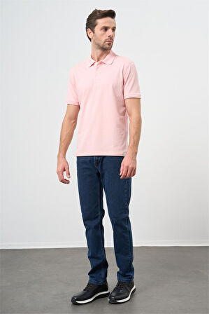 Pembe Kısa Kol Düz Pike Polo Yaka Casual Slim Fit Tişört 1011240194