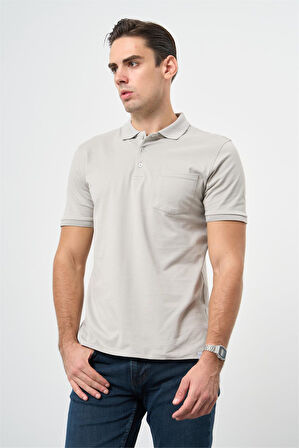 Gri Kısa Kol Düz Pike Polo Yaka Casual Comfort Fit Tişört 1011240195