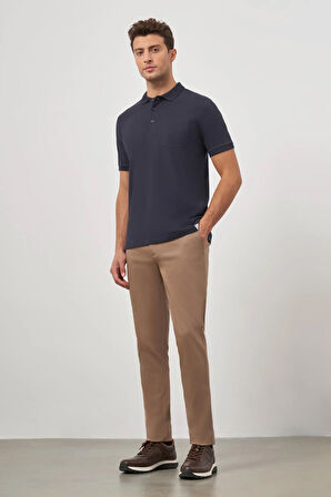 Lacivert Kısa Kol Düz Pike Polo Yaka Casual Comfort Fit Tişört 1011240195