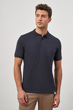 Lacivert Kısa Kol Düz Pike Polo Yaka Casual Comfort Fit Tişört 1011240195