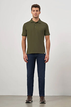 Koyu Haki Kısa Kol Düz Pike Polo Yaka Casual Comfort Fit Tişört 1011240195