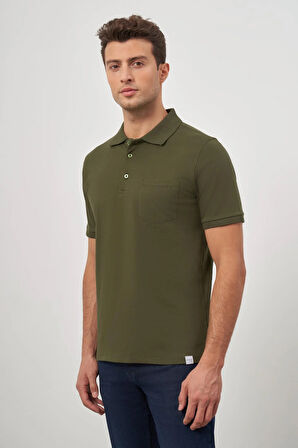 Koyu Haki Kısa Kol Düz Pike Polo Yaka Casual Comfort Fit Tişört 1011240195