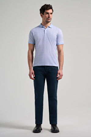 Koyu Mavi Kısa Kol Baskılı Pike Polo Yaka Cepsiz esnek Casual Slim Fit Tişört 1011250150