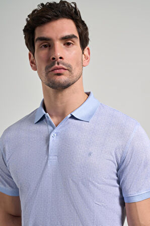 Koyu Mavi Kısa Kol Baskılı Pike Polo Yaka Cepsiz esnek Casual Slim Fit Tişört 1011250150