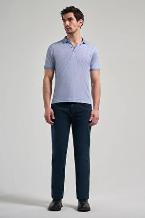 Mavi Kısa Kol Baskılı Pike Polo Yaka Cepsiz esnek Casual Slim Fit Tişört 1011250150