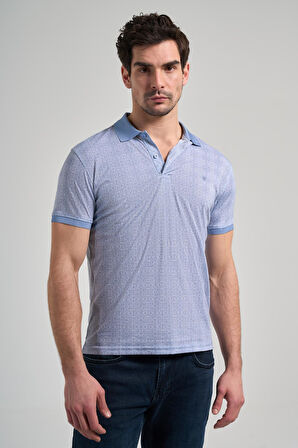 Mavi Kısa Kol Baskılı Pike Polo Yaka Cepsiz esnek Casual Slim Fit Tişört 1011250150
