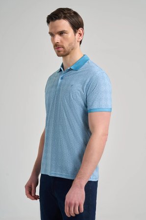 Koyu Turkuaz Kısa Kol Baskılı Pike Polo Yaka Cepsiz esnek Casual Slim Fit Tişört 1011250150