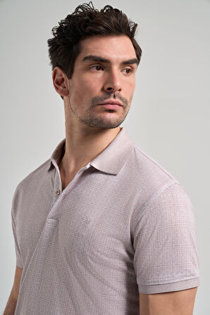 Bej Kısa Kol Baskılı Pike Polo Yaka Cepsiz esnek Casual Slim Fit Tişört 1011250150