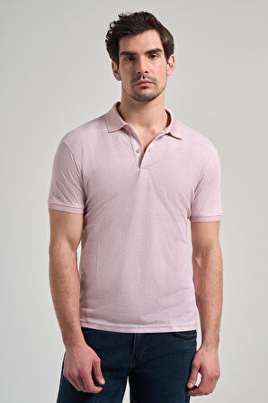 Pembe Kısa Kol Baskılı Pike Polo Yaka Cepsiz esnek Casual Slim Fit Tişört 1011250150