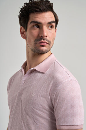 Pembe Kısa Kol Baskılı Pike Polo Yaka Cepsiz esnek Casual Slim Fit Tişört 1011250150