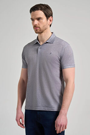 Siyah Kısa Kol Baskılı Pike Polo Yaka Cepsiz esnek Casual Slim Fit Tişört 1011250151