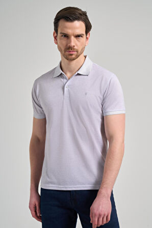 Gri Kısa Kol Baskılı Pike Polo Yaka Cepsiz esnek Casual Slim Fit Tişört 1011250151