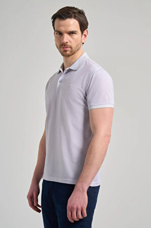 Gri Kısa Kol Baskılı Pike Polo Yaka Cepsiz esnek Casual Slim Fit Tişört 1011250151