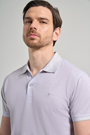 Gri Kısa Kol Baskılı Pike Polo Yaka Cepsiz esnek Casual Slim Fit Tişört 1011250151