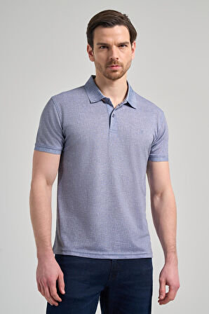 Koyu Lacivert Kısa Kol Baskılı Pike Polo Yaka Cepsiz esnek Casual Slim Fit Tişört 1011250151