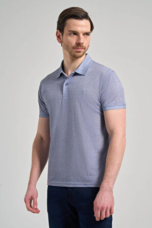 Koyu Lacivert Kısa Kol Baskılı Pike Polo Yaka Cepsiz esnek Casual Slim Fit Tişört 1011250151