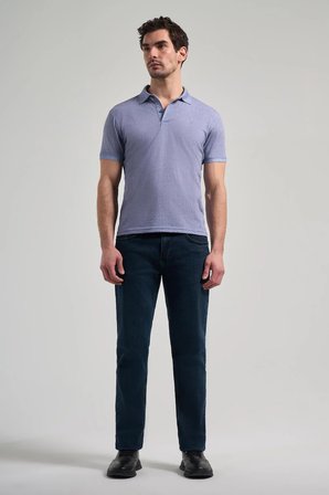 Lacivert Kısa Kol Baskılı Pike Polo Yaka Cepsiz esnek Casual Slim Fit Tişört 1011250151