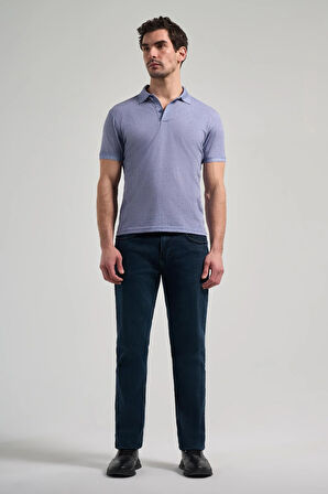 Lacivert Kısa Kol Baskılı Pike Polo Yaka Cepsiz esnek Casual Slim Fit Tişört 1011250151